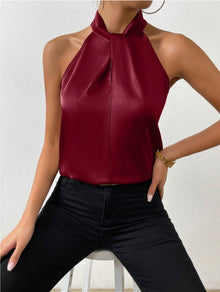 Seidentop Damen | Eleganter Knotenkragen & Fließender Fall in Dunkelrot