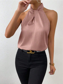 Seidentop Damen | Eleganter Knotenkragen & Fließender Fall in Rosa