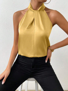 Seidentop Damen | Eleganter Knotenkragen & Fließender Fall in Gelb