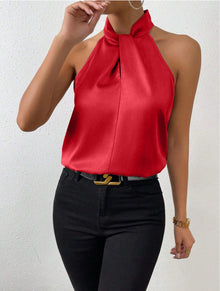 Seidentop Damen | Eleganter Knotenkragen & Fließender Fall in Rot