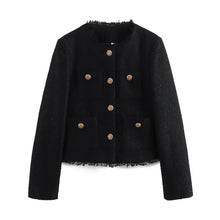 Drune | Klassischer Tweed-blazer Wollmischung Zeitlos und Elegant in Schwarz