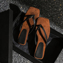 Damen Elegant Eckig Toe Absatz Sandalen in Schwarz
