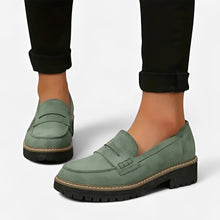 Slipper Damen | Plateau-Loafer mit kräftiger Profilsohle in Grün