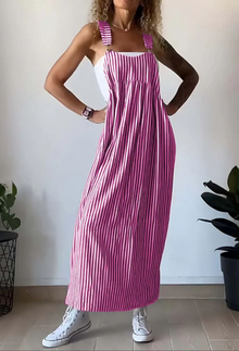 Sommer Jumpsuit Damen | Streifenmuster & Latzträger-Design in Dunkelrosa