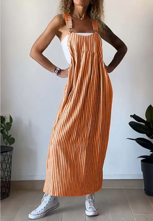Sommer Jumpsuit Damen | Streifenmuster & Latzträger-Design in Orange