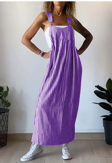 Sommer Jumpsuit Damen | Streifenmuster & Latzträger-Design in Lila