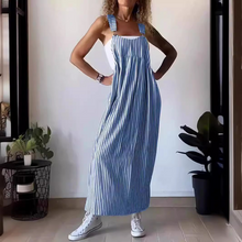 Sommer Jumpsuit Damen | Streifenmuster & Latzträger-Design in Blau