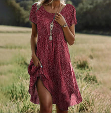 Sommer Midi Kleid Damen | Blumenmuster, V-Ausschnitt & lockere Passform in Rot