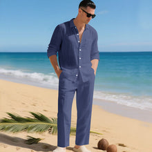 Sommer Zweiteiler Herren | Leinenhemd & Hose im Set in Dunkelblau