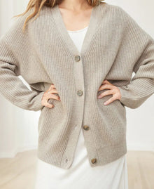 Strickjacke Damen | Kokon-Schnitt & Rippstrick in Khaki