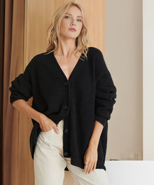 Strickjacke Damen | Kokon-Schnitt & Rippstrick in Schwarz