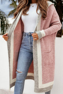 Strickjacke Damen | Longform & Kontrastborte in Hellrosa