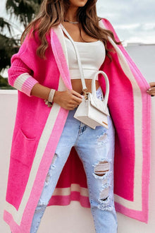 Strickjacke Damen | Longform & Kontrastborte in Rosa