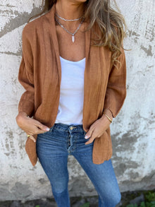 Strickjacke Damen | Offene Front & 3/4-Arm in Braun