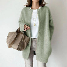 Strickjacke Damen | Oversized Rundhals & Druckknöpfe in Grün