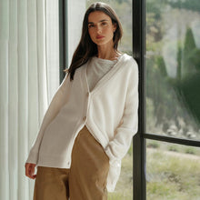 Strickjacke Damen | Oversized & V-Ausschnitt in Weiß