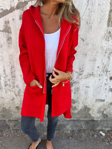 Strickjacke Damen | Reißverschluss & Longform in Rot