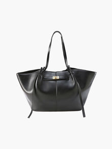 Große Damen Shopper Tasche mit Henkel und goldenem Drehverschluss in Schwarz