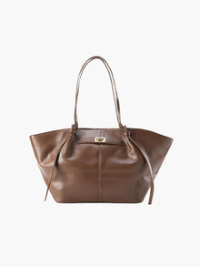 Große Damen Shopper Tasche mit Henkel und goldenem Drehverschluss in Kaffee