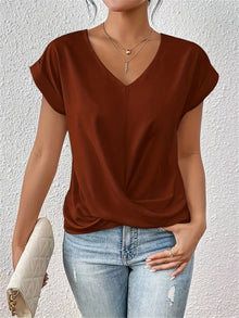T Shirt Damen | Elegant mit Twist-Detail & V-Ausschnitt in Rot