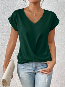 T Shirt Damen | Elegant mit Twist-Detail & V-Ausschnitt in Grün