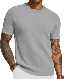 T Shirt Herren | Atmungsaktives Strick-Mesh für Sommer & Style in Hellgrau