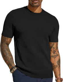 T Shirt Herren | Atmungsaktives Strick-Mesh für Sommer & Style in Schwarz