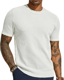 T Shirt Herren | Atmungsaktives Strick-Mesh für Sommer & Style in Weiß