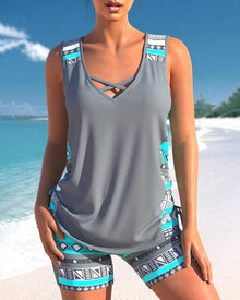 Tankini Damen | Ethno-Muster & Shorts-Set in Grau