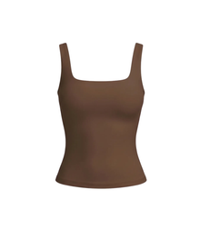 Top Damen | Figurbetontes Basic mit Eckausschnitt in Braun