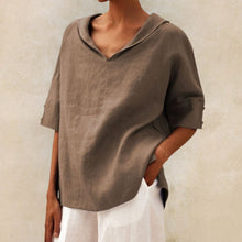 Top Damen | Lässiges Oversized-Kurzarm mit V-Ausschnitt & Umlegekragen in Braun