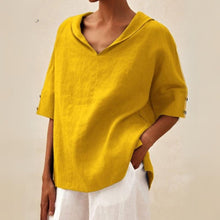 Top Damen | Lässiges Oversized-Kurzarm mit V-Ausschnitt & Umlegekragen in Gelb