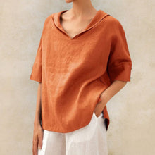 Top Damen | Lässiges Oversized-Kurzarm mit V-Ausschnitt & Umlegekragen in Orange