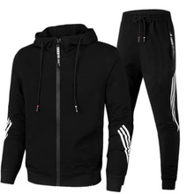 Trainingsanzug Set Herren | Sportlich mit Kapuze & Streifen in Schwarz