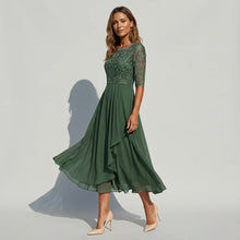 Midikleid aus feinem Tüll mit Spitze für Hochzeitsgäste in Grün
