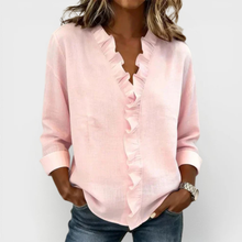 Susan | Bluse mit Rüschen, V-Ausschnitt und langen Ärmeln in Rosa