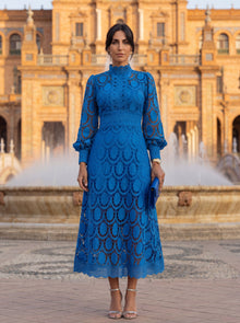 Maelle - Elegantes Langarm Kleid Aus Spitze in Blau