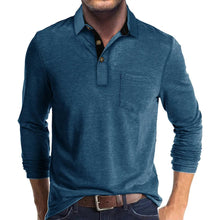 Langarm Poloshirt Herren | Kontrastkragen & Brusttasche in Blau