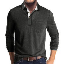 Langarm Poloshirt Herren | Kontrastkragen & Brusttasche in Dunkelgrau
