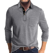 Langarm Poloshirt Herren | Kontrastkragen & Brusttasche in Hellgrau