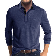 Langarm Poloshirt Herren | Kontrastkragen & Brusttasche in Dunkelblau