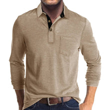 Langarm Poloshirt Herren | Kontrastkragen & Brusttasche in Khaki