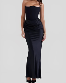 Ella – Elegantes, trägerloses Maxikleid für Damen in Schwarz