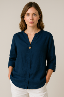 Damen Sommer V Ausschnitt Bluse in Marineblau