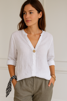 Damen Sommer V Ausschnitt Bluse in Weiß