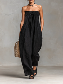 Nina | Damen Trägerloses Elegantes Overall – Strapless Jumpsuit für Hochzeit 2026 in Schwarz