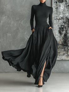 Eva™ - Elegantes Set mit Plissee-Rock in Schwarz