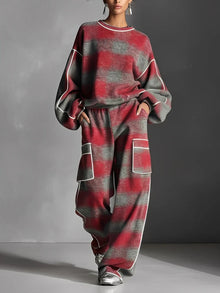 Ursula™ – Warmes Ensemble mit Hose in Rot-Grau