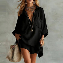 Zweiteiler Set Damen | Bluse & Shorts im Sommer-Look in Schwarz