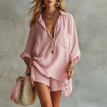 Zweiteiler Set Damen | Bluse & Shorts im Sommer-Look in Rosa